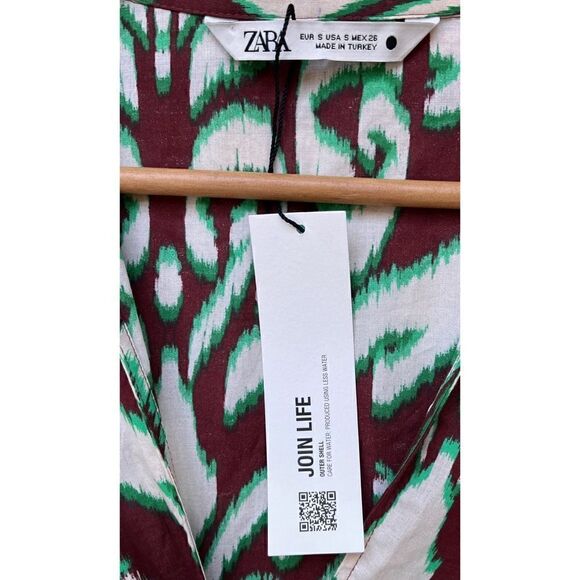 NWT Zara The Selena Blouse Printed Collared V-Neckline Tie Front Long Sleeve Top - Picture 10 of 13